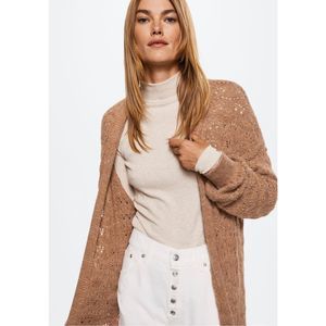 Mango Openwork Long Cardigan Size M in Medium Brown